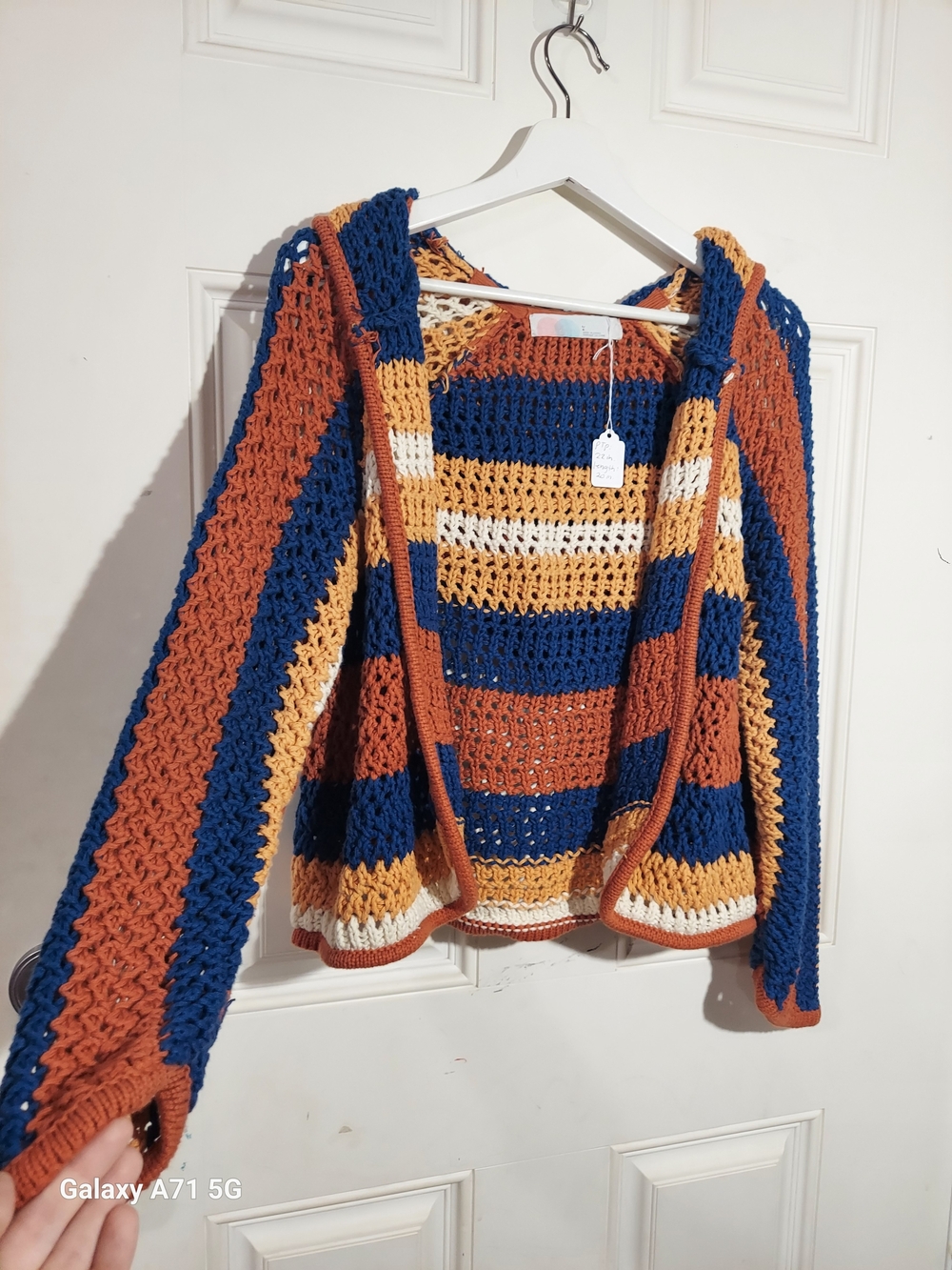 Free People Beach Baracoa Fauxchet Hand Crocheted Hooded Fall Cardigan Size L